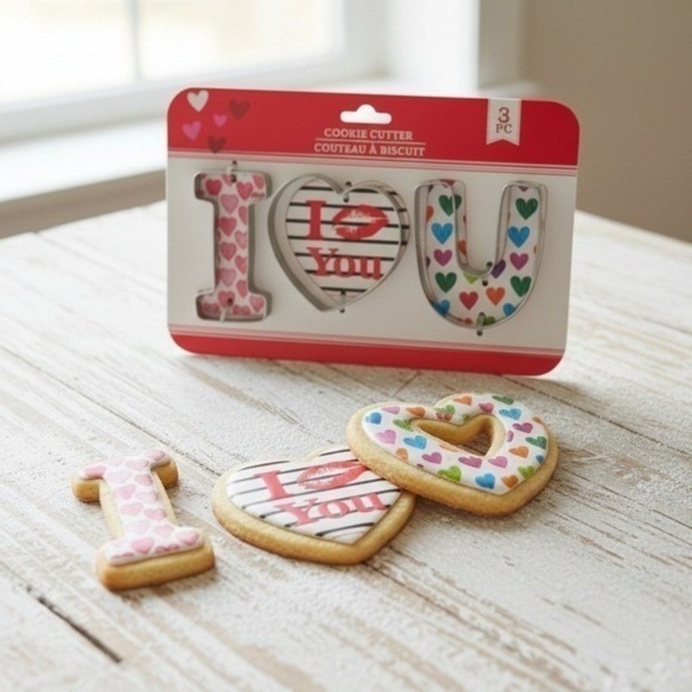 I Love You Cookie Cutter Set 3pc‎ Metal Heart Valentine's Day Baking NWT New
